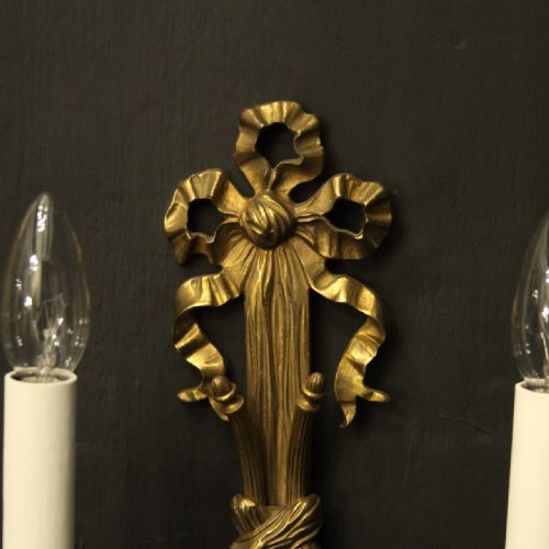 FRENCH PAIR OF GILDED RIBBON ANTIQUE WALL LIGHTS - ADDITIONAL PHOTO 6