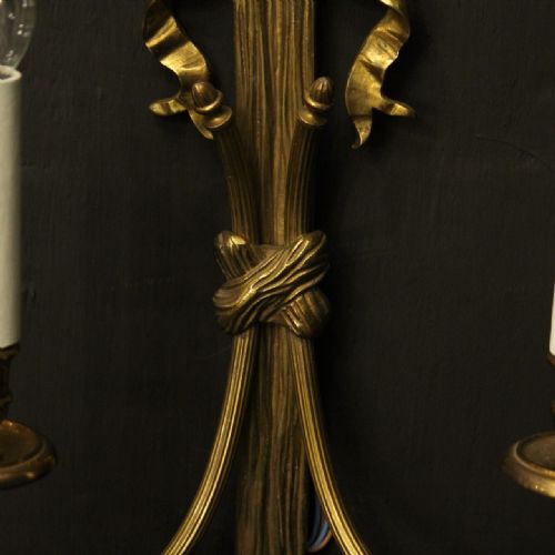 FRENCH PAIR OF GILDED RIBBON ANTIQUE WALL LIGHTS - ADDITIONAL PHOTO 7