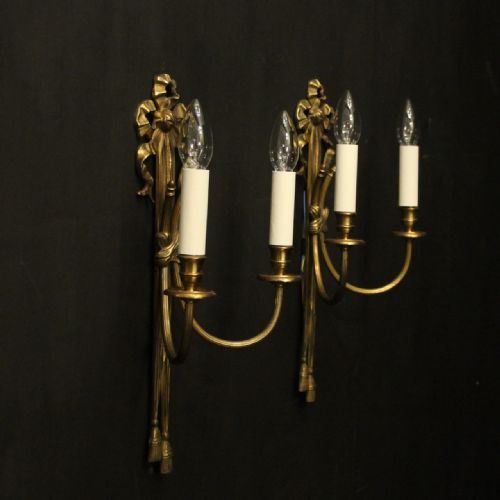 FRENCH PAIR OF GILDED RIBBON ANTIQUE WALL LIGHTS - ADDITIONAL PHOTO 9