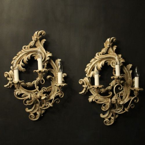 florentine polychrome triple arm wall lights - CATEGORY: ANTIQUE LIGHTING - DATED 1930