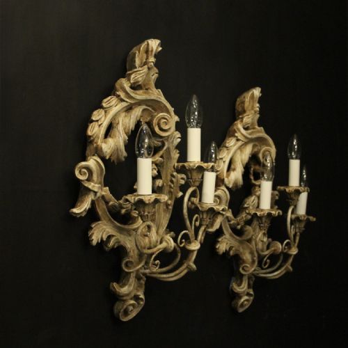FLORENTINE POLYCHROME TRIPLE ARM WALL LIGHTS - ADDITIONAL PHOTO 9
