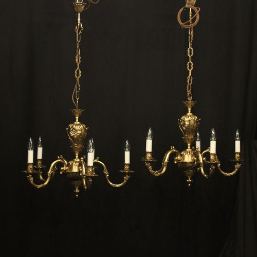 french pair of gilded bronze 5 light chandeliers - CATEGORY: ANTIQUE LIGHTING - DATED 1930