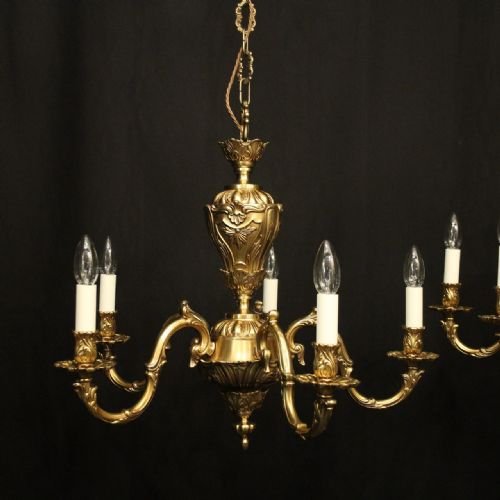 FRENCH PAIR OF GILDED BRONZE 5 LIGHT CHANDELIERS - ADDITIONAL PHOTO 1