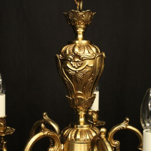 FRENCH PAIR OF GILDED BRONZE 5 LIGHT CHANDELIERS - ADDITIONAL PHOTO 3