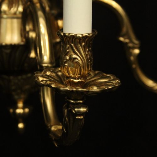 FRENCH PAIR OF GILDED BRONZE 5 LIGHT CHANDELIERS - ADDITIONAL PHOTO 5
