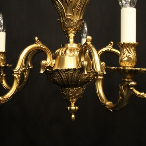 FRENCH PAIR OF GILDED BRONZE 5 LIGHT CHANDELIERS - ADDITIONAL PHOTO 7