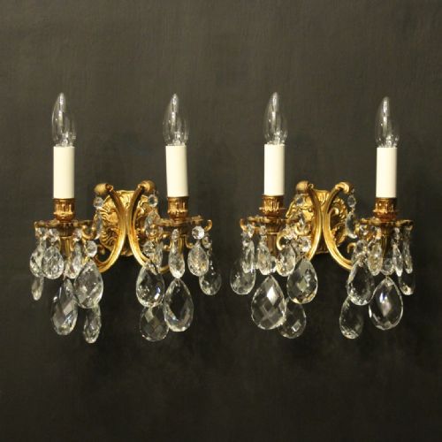 french pair of crystal twin arm wall lights - CATEGORY: ANTIQUE LIGHTING - DATED 1930