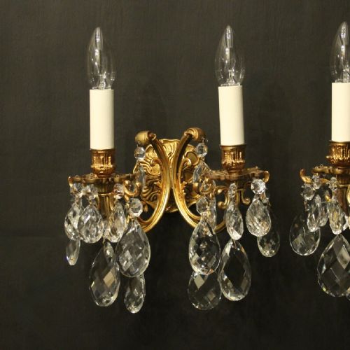 FRENCH PAIR OF CRYSTAL TWIN ARM WALL LIGHTS - ADDITIONAL PHOTO 1