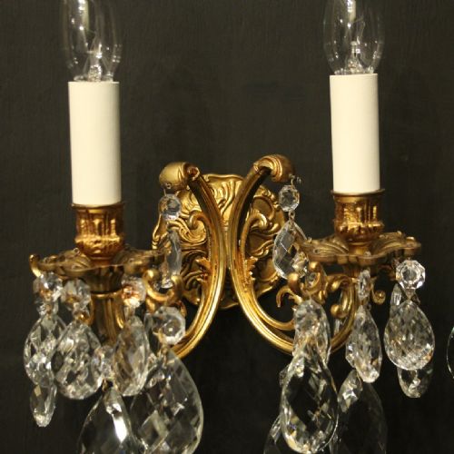 FRENCH PAIR OF CRYSTAL TWIN ARM WALL LIGHTS - ADDITIONAL PHOTO 2