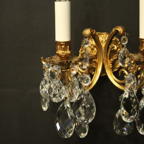 FRENCH PAIR OF CRYSTAL TWIN ARM WALL LIGHTS - ADDITIONAL PHOTO 3