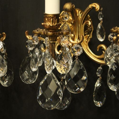 FRENCH PAIR OF CRYSTAL TWIN ARM WALL LIGHTS - ADDITIONAL PHOTO 4
