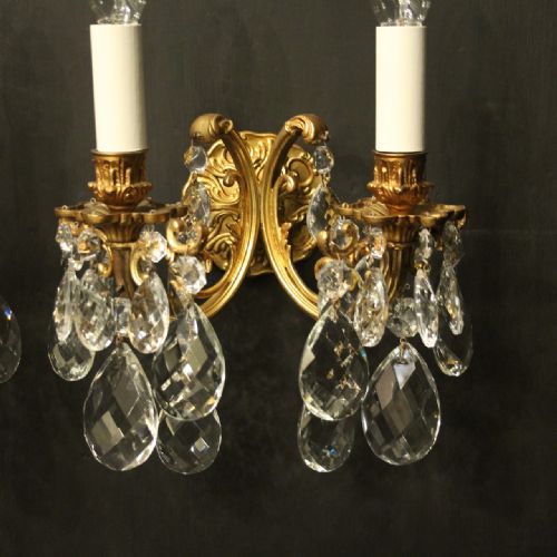 FRENCH PAIR OF CRYSTAL TWIN ARM WALL LIGHTS - ADDITIONAL PHOTO 5