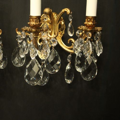 FRENCH PAIR OF CRYSTAL TWIN ARM WALL LIGHTS - ADDITIONAL PHOTO 7