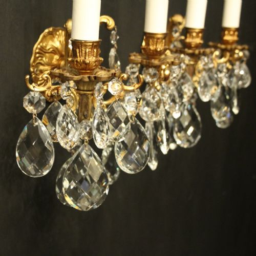 FRENCH PAIR OF CRYSTAL TWIN ARM WALL LIGHTS - ADDITIONAL PHOTO 8
