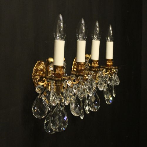FRENCH PAIR OF CRYSTAL TWIN ARM WALL LIGHTS - ADDITIONAL PHOTO 9