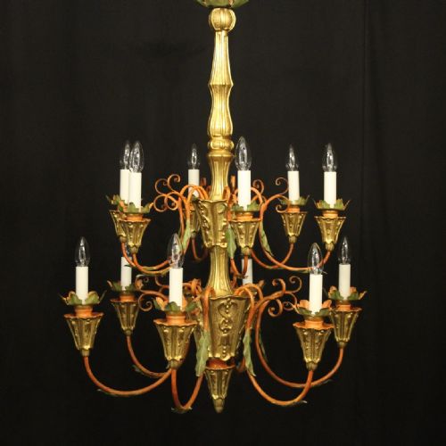 FLORENTINE 12 LIGHT LARGE GILTWOOD ANTIQUE CHANDELIER - ADDITIONAL PHOTO 1