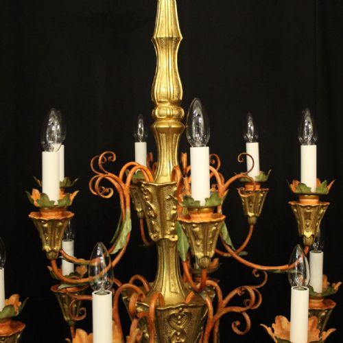 FLORENTINE 12 LIGHT LARGE GILTWOOD ANTIQUE CHANDELIER - ADDITIONAL PHOTO 5
