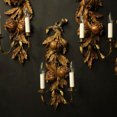 ITALIAN SET OF 4 GILTWOOD TOLEWARE ANTIQUE WALL LIGHTS - ADDITIONAL PHOTO 1