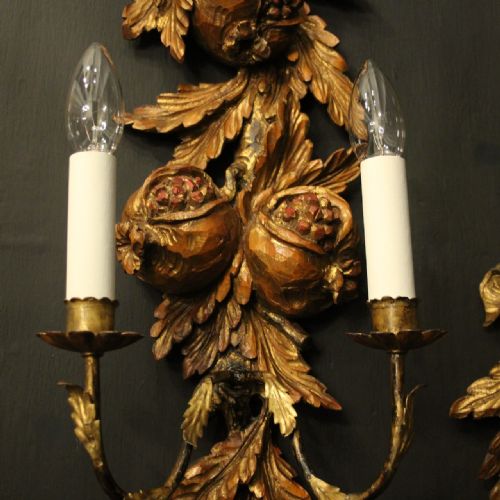 ITALIAN SET OF 4 GILTWOOD TOLEWARE ANTIQUE WALL LIGHTS - ADDITIONAL PHOTO 2