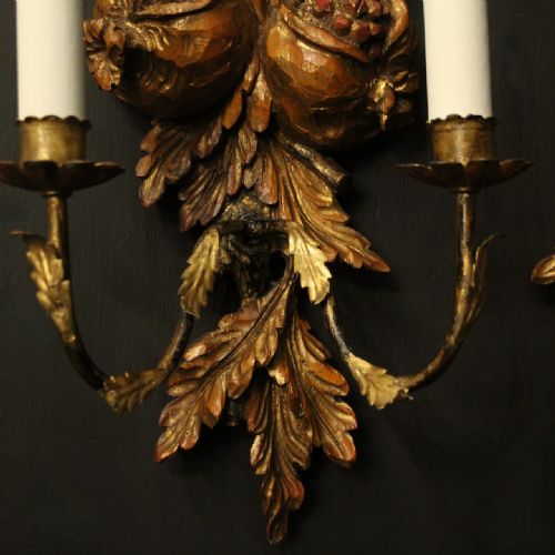 ITALIAN SET OF 4 GILTWOOD TOLEWARE ANTIQUE WALL LIGHTS - ADDITIONAL PHOTO 4