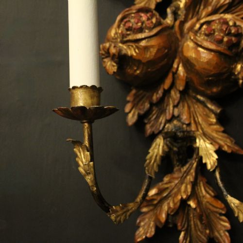 ITALIAN SET OF 4 GILTWOOD TOLEWARE ANTIQUE WALL LIGHTS - ADDITIONAL PHOTO 5