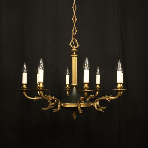 french empire gilded brass 8 light chandelier - CATEGORY: ANTIQUE LIGHTING - DATED 1930