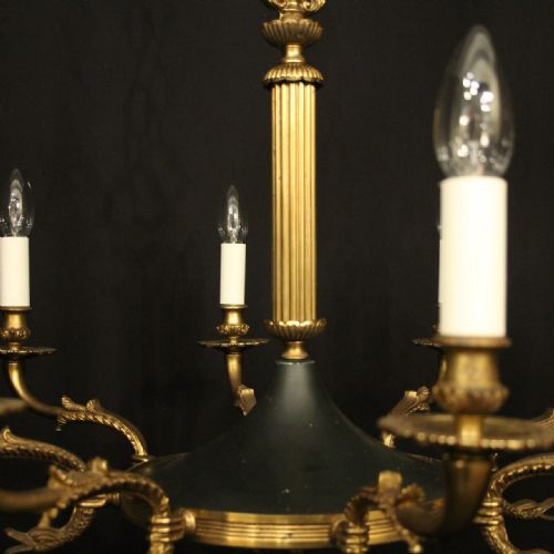 FRENCH EMPIRE GILDED BRASS 8 LIGHT CHANDELIER - ADDITIONAL PHOTO 1