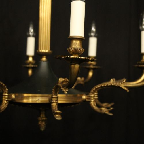 FRENCH EMPIRE GILDED BRASS 8 LIGHT CHANDELIER - ADDITIONAL PHOTO 2