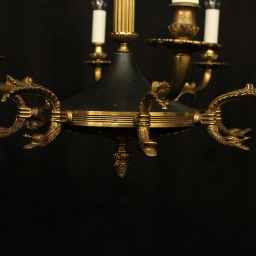 FRENCH EMPIRE GILDED BRASS 8 LIGHT CHANDELIER - ADDITIONAL PHOTO 3