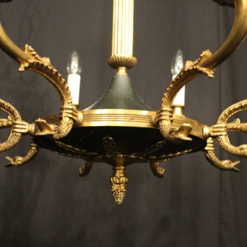 FRENCH EMPIRE GILDED BRASS 8 LIGHT CHANDELIER - ADDITIONAL PHOTO 4