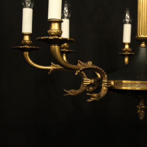 FRENCH EMPIRE GILDED BRASS 8 LIGHT CHANDELIER - ADDITIONAL PHOTO 6