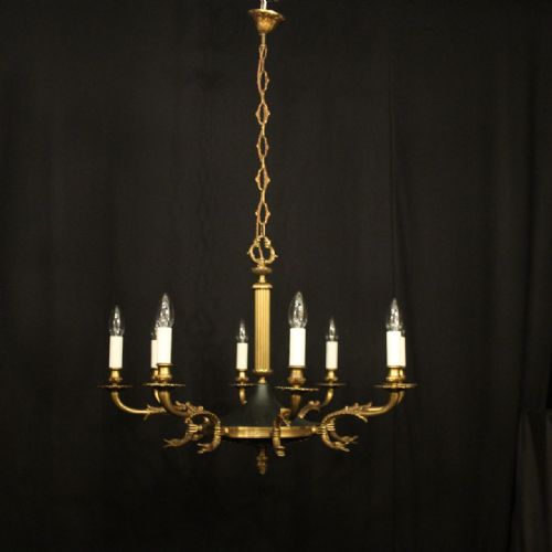 FRENCH EMPIRE GILDED BRASS 8 LIGHT CHANDELIER - ADDITIONAL PHOTO 8