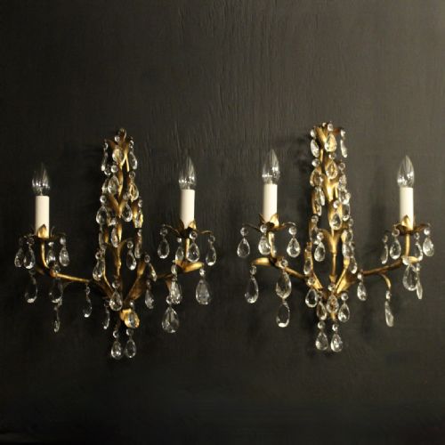 florentine pair of gilded twin arm wall lights - CATEGORY: ANTIQUE LIGHTING - DATED 1930