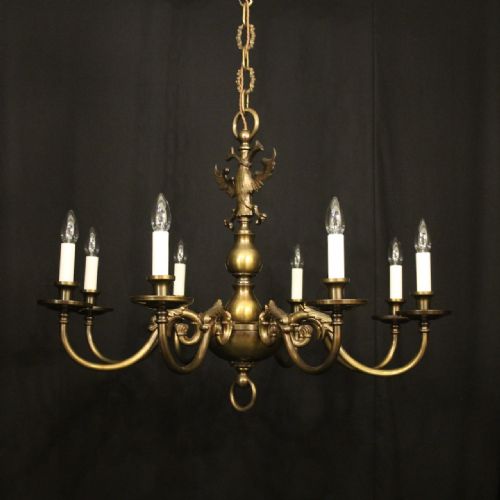 flemish oxidised brass 8 arm antique chandelier - CATEGORY: ANTIQUE LIGHTING - DATED 1930