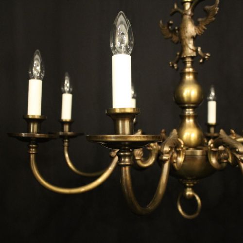 FLEMISH OXIDISED BRASS 8 ARM ANTIQUE CHANDELIER - ADDITIONAL PHOTO 1
