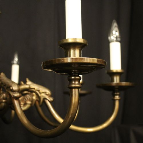 FLEMISH OXIDISED BRASS 8 ARM ANTIQUE CHANDELIER - ADDITIONAL PHOTO 2