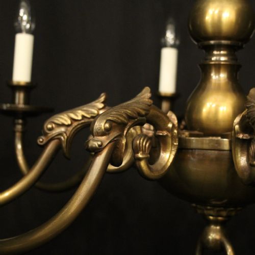 FLEMISH OXIDISED BRASS 8 ARM ANTIQUE CHANDELIER - ADDITIONAL PHOTO 3