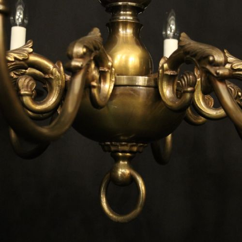 FLEMISH OXIDISED BRASS 8 ARM ANTIQUE CHANDELIER - ADDITIONAL PHOTO 4