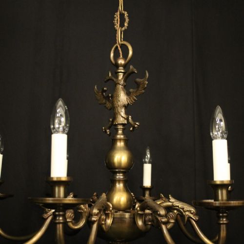 FLEMISH OXIDISED BRASS 8 ARM ANTIQUE CHANDELIER - ADDITIONAL PHOTO 5