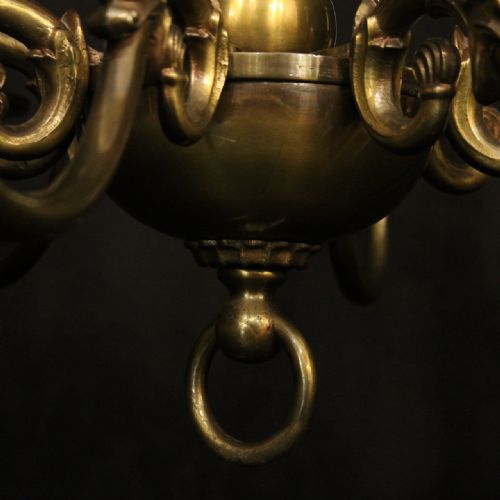 FLEMISH OXIDISED BRASS 8 ARM ANTIQUE CHANDELIER - ADDITIONAL PHOTO 6