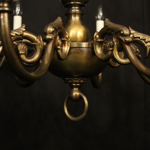 FLEMISH OXIDISED BRASS 8 ARM ANTIQUE CHANDELIER - ADDITIONAL PHOTO 9