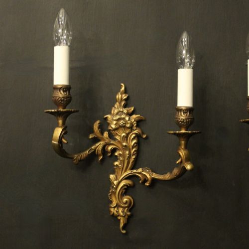 FRENCH PAIR OF GILDED BRONZE ANTIQUE WALL LIGHTS - ADDITIONAL PHOTO 2