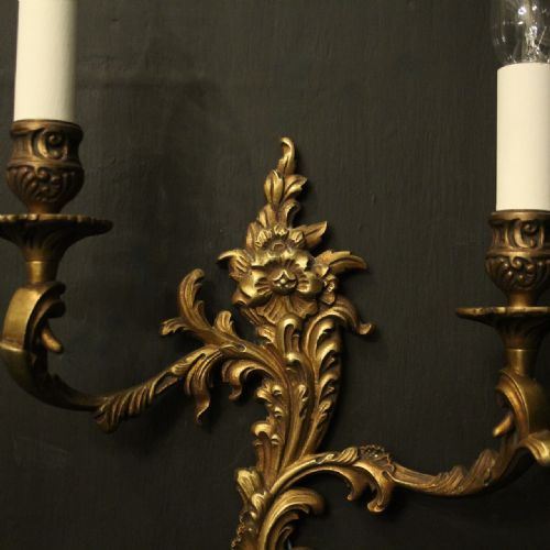 FRENCH PAIR OF GILDED BRONZE ANTIQUE WALL LIGHTS - ADDITIONAL PHOTO 5