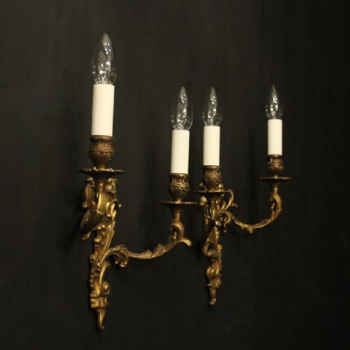 FRENCH PAIR OF GILDED BRONZE ANTIQUE WALL LIGHTS - ADDITIONAL PHOTO 9