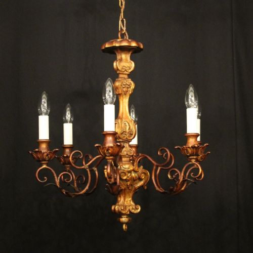 florentine 6 light polychrome antique chandelier - CATEGORY: ANTIQUE LIGHTING - DATED 1930