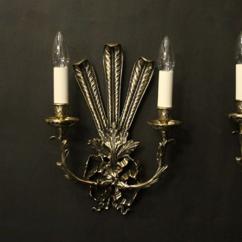 FRENCH PAIR OF BRASS ANTIQUE WALL LIGHTS - ADDITIONAL PHOTO 1