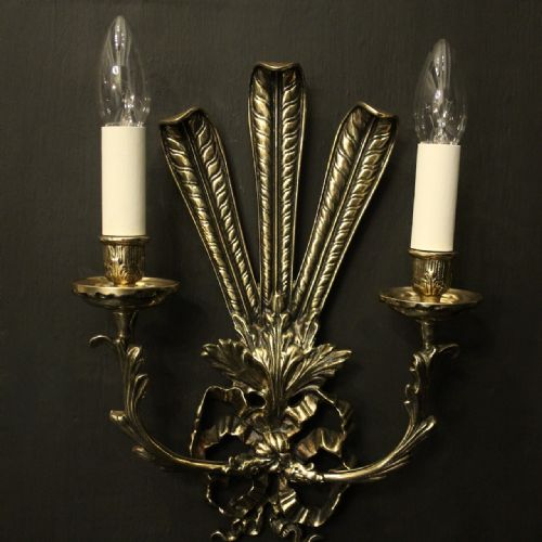 FRENCH PAIR OF BRASS ANTIQUE WALL LIGHTS - ADDITIONAL PHOTO 2