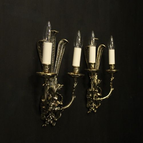 FRENCH PAIR OF BRASS ANTIQUE WALL LIGHTS - ADDITIONAL PHOTO 9