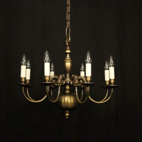 flemish oxidised brass 8 arm antique chandelier - CATEGORY: ANTIQUE LIGHTING - DATED 1930