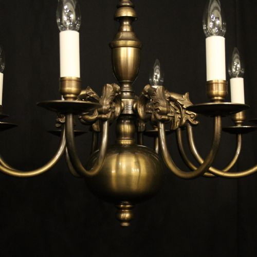 FLEMISH OXIDISED BRASS 8 ARM ANTIQUE CHANDELIER - ADDITIONAL PHOTO 1